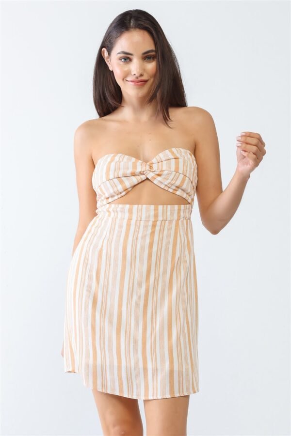 Stripe Print Strapless Twist Cut-out Mini Dress