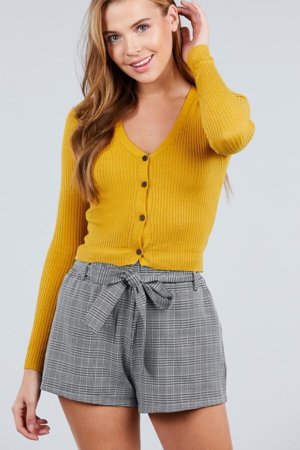 Mustard Button Down Cropped Cardigan
